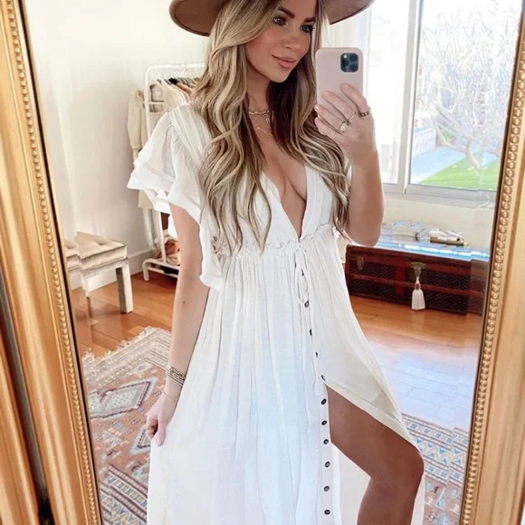 New Bohemian Long White Gauze Maxi Summer Dress - Picture 4 of 16